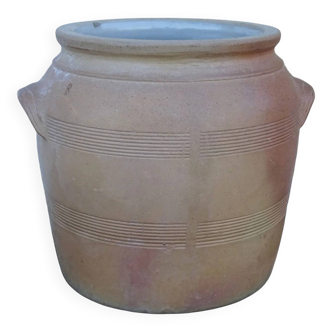 Grand pot ancien français en grès à glaçure brune