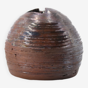 Signed brown ceramic vase, 70s