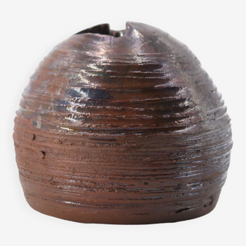 Vase en céramique marron signé, années 70