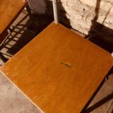 4 "Diana n° 325" designer chairs, 1950s boarding school chairs with drawers