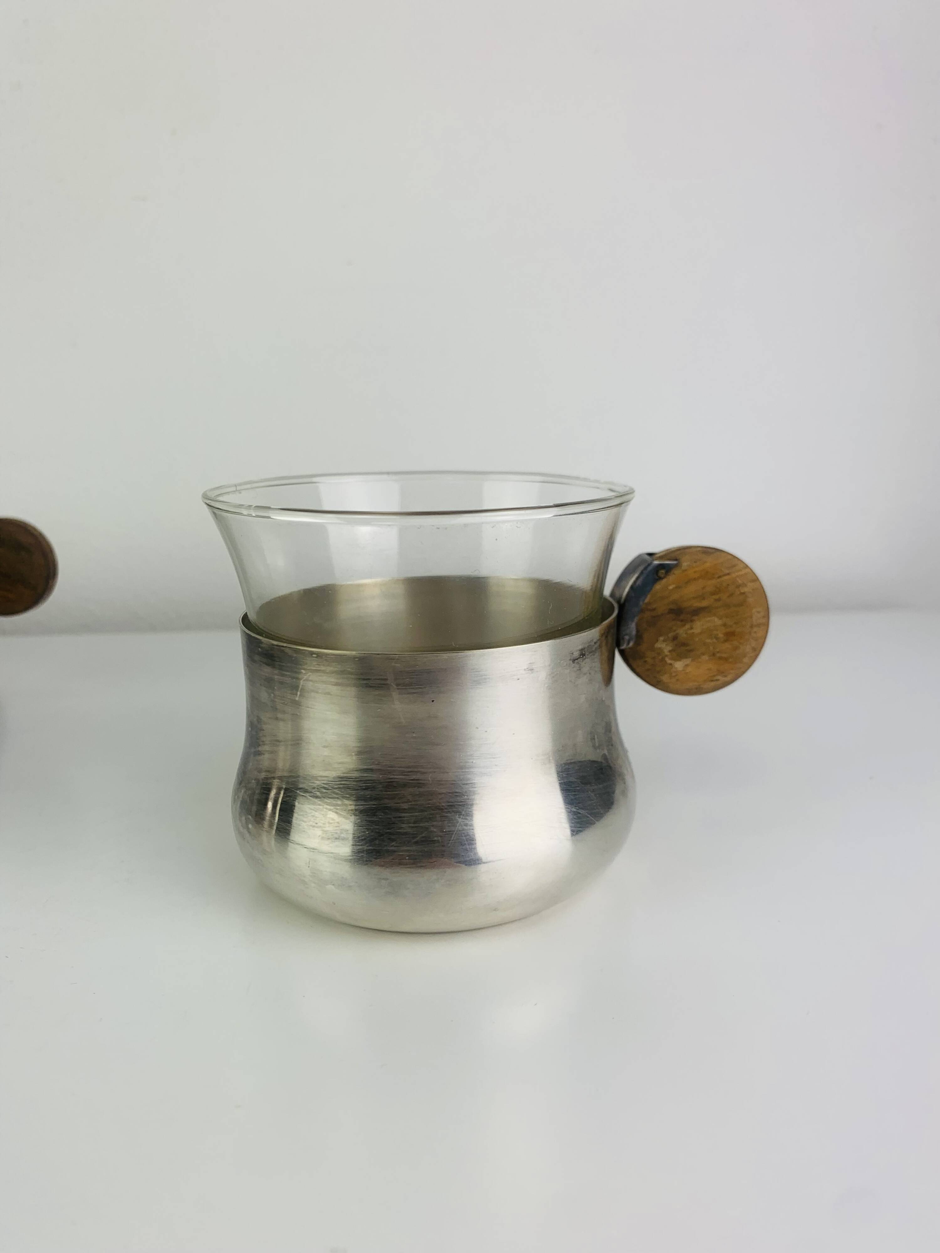 6 Art Deco silver-plated metal and glass cups by Sigg Switzerland