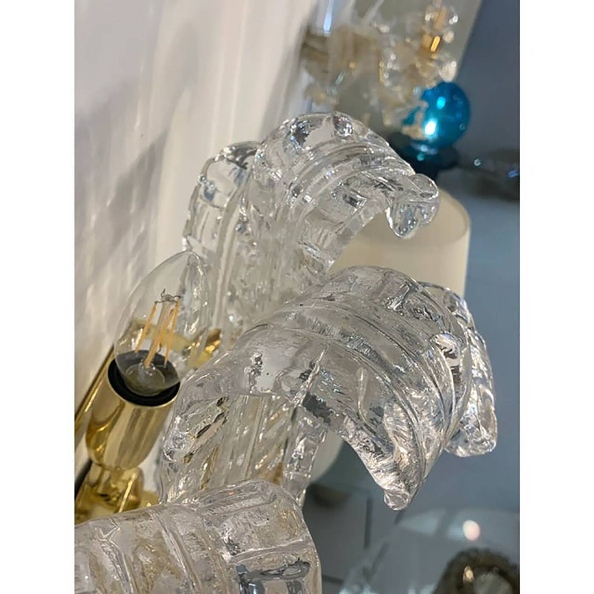A Pair of Contemporary Transparent "Lingue" Murano Glass Wall Lamp in Barov