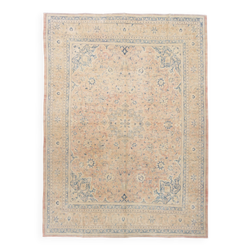 Peach Pink Large Persian Rug, Floral Bordered Vintage Carpet, 292x387Cm