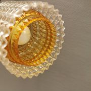 Older Swedish hanging lamp in multi-layered crystal glass with rosewood top and brass ring.
