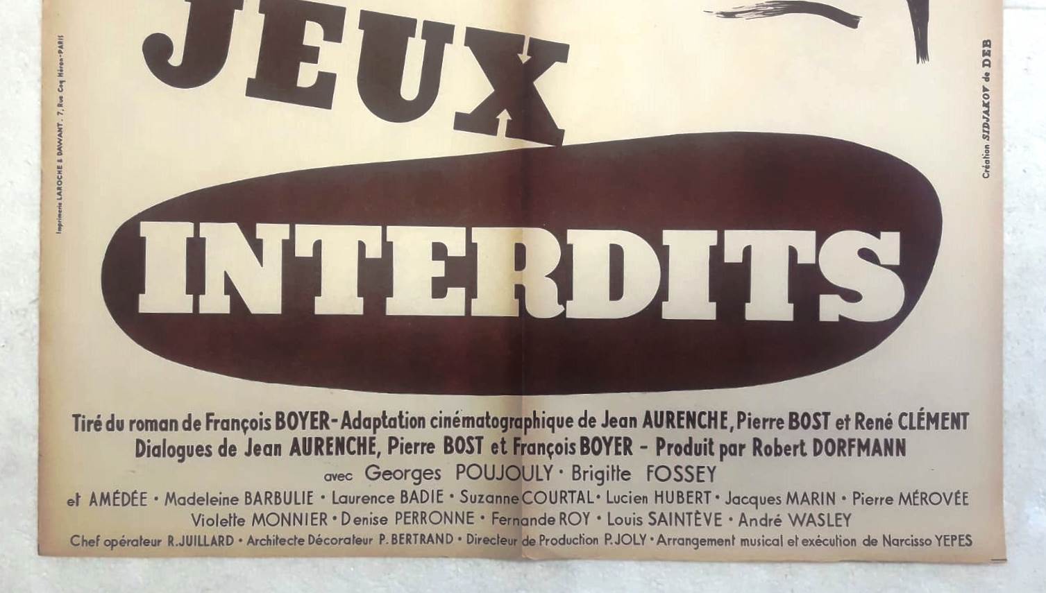 Affiche  cinéma " Jeux Interdits" 1952 Brigitte  Fossey