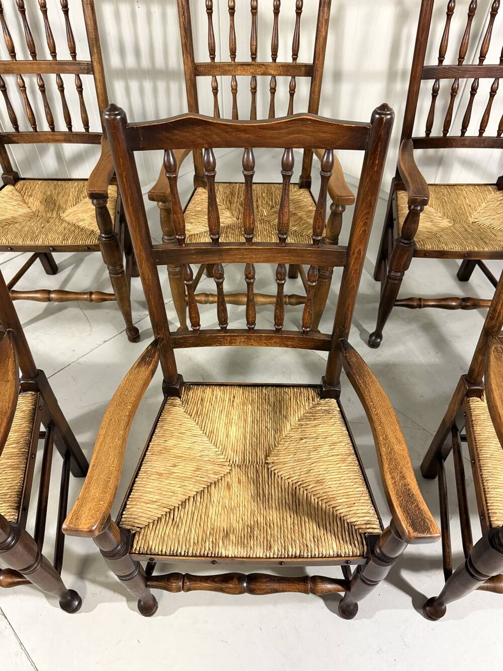 Lancashire spindleback dining arm chairs 1900's