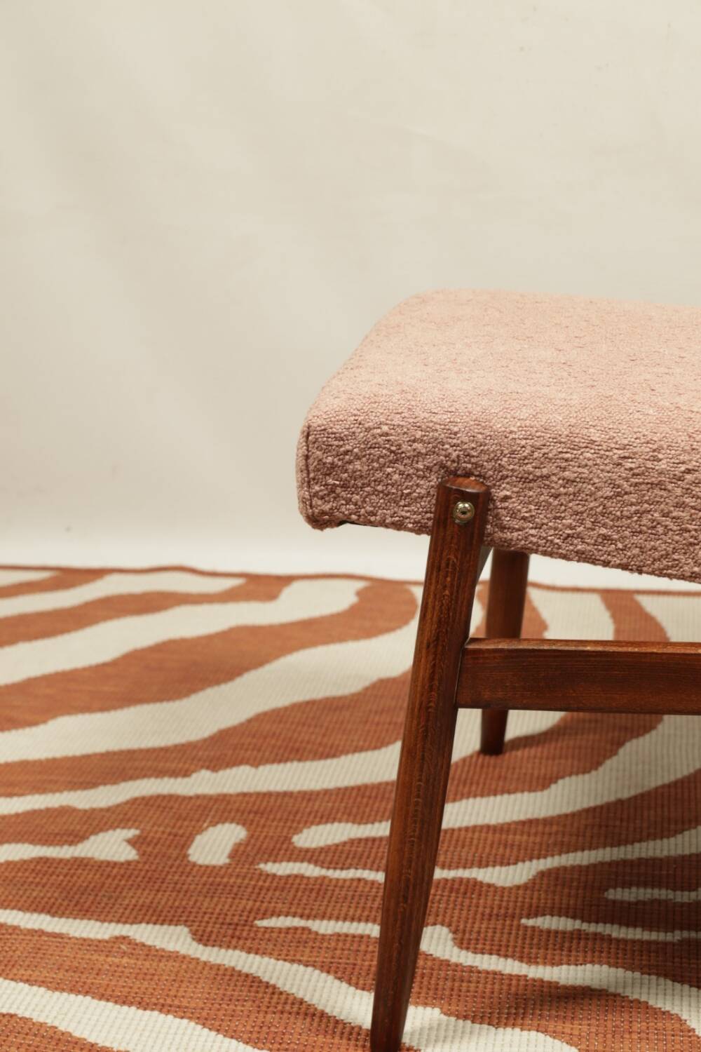Vintage powder pink boucle armchair 1970 renovated