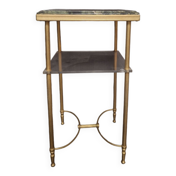 Table bout de canapé vintage en laiton et marbre vert