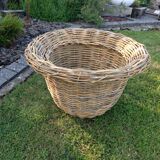 Cache pot rond "king size " en rotin vintage années 70