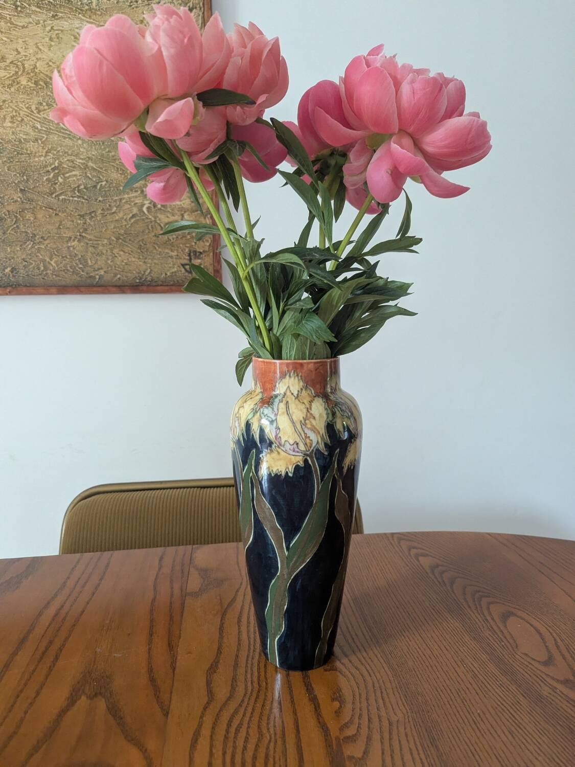 Art Nouveau vase in glazed ceramic, floral decoration, Gouda type, circa