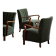 Danish Art Deco, set of 3 oak armchairs, reupholstered in green mohair, 1930s.