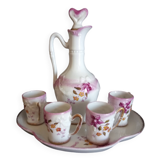 Spirits service for 4 people (6 pieces) in Paris porcelain, signed and numbered