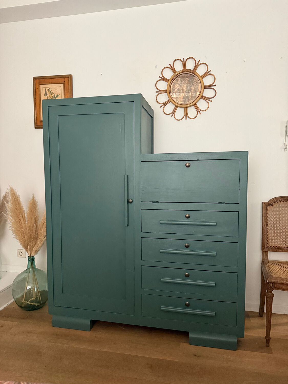 Art Deco Secretary Cabinet in solid wood