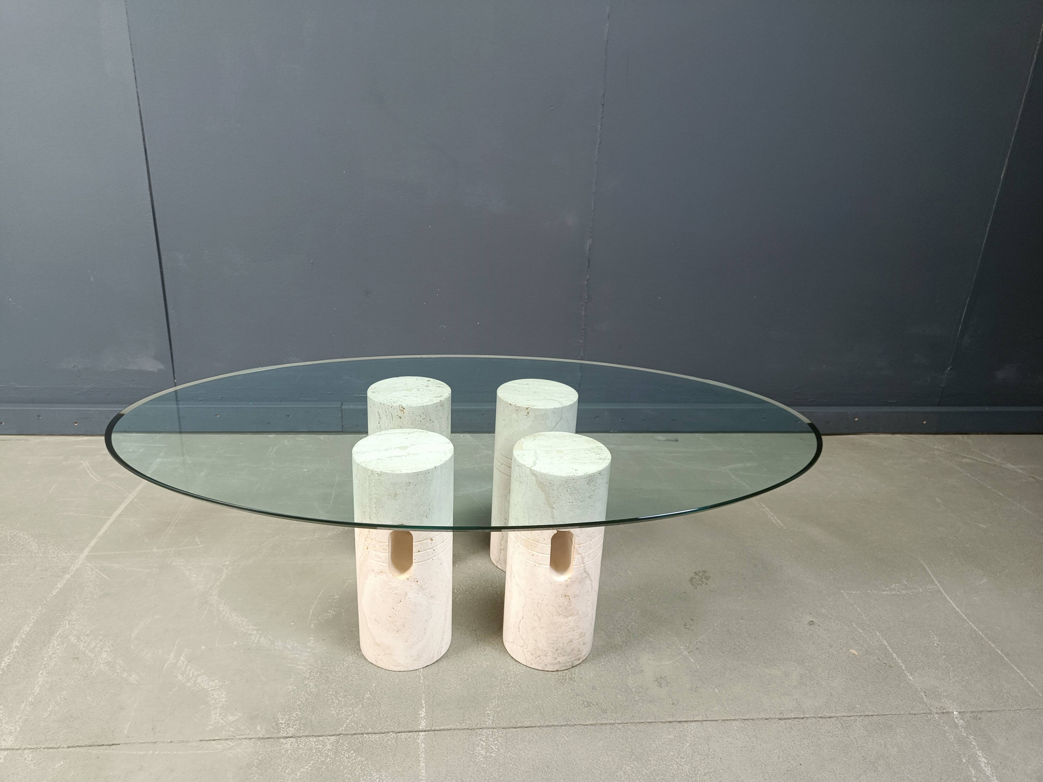 Vintage travertine and glass coffee table, 1970s