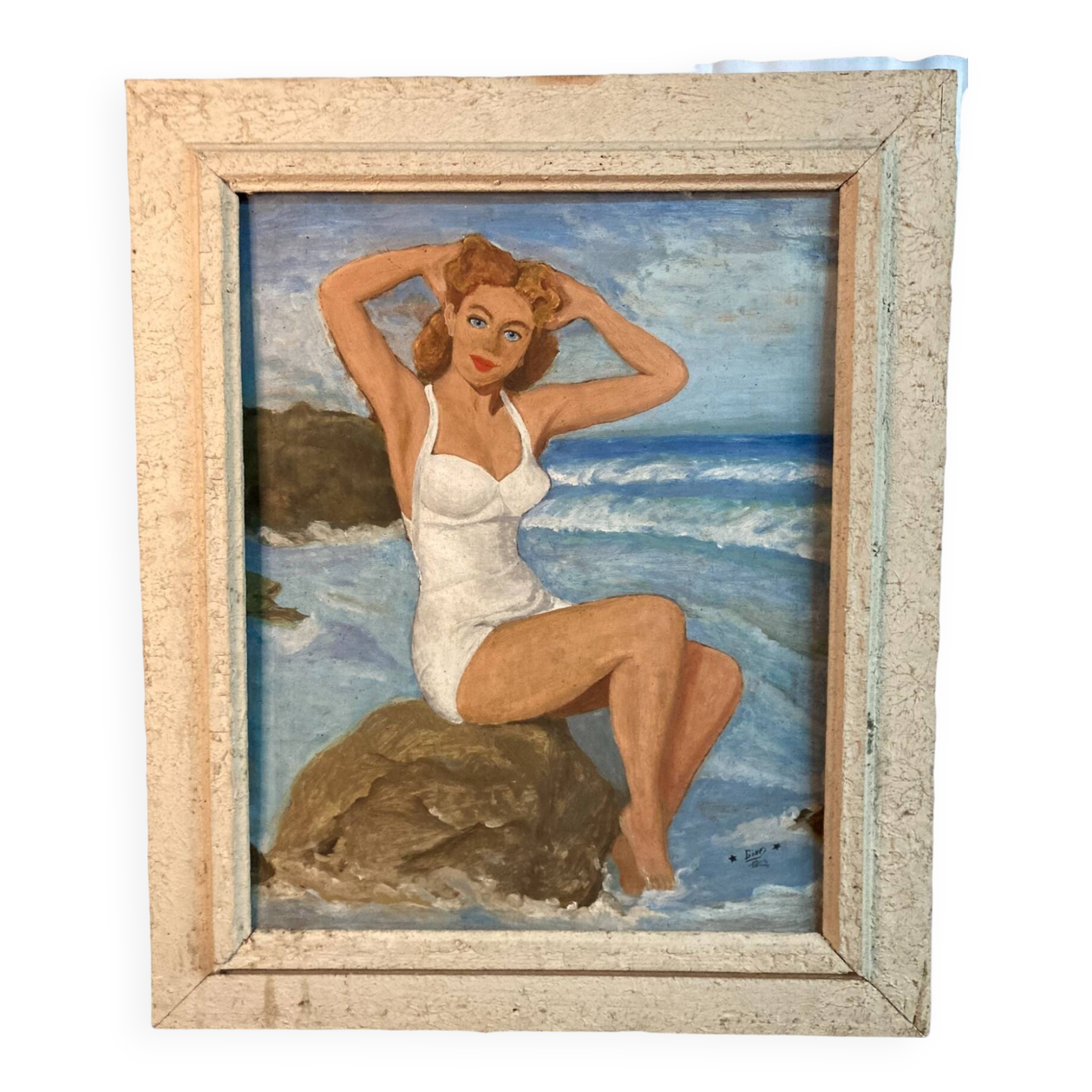 Gouache on Pin-Up panel signed and dated 1952