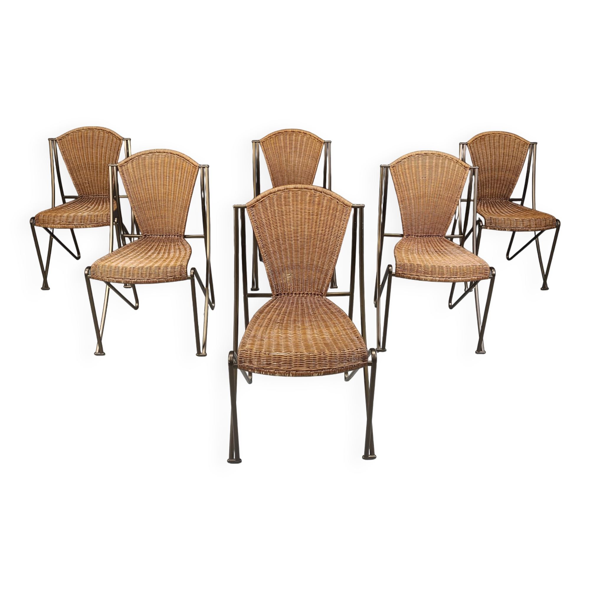 Set of 6 Abanica chairs in wicker by Oscar Tusquets for Aleph, 1990s