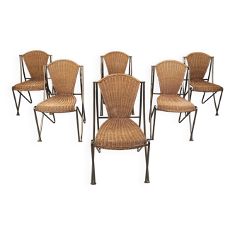 Lot de 6 chaises Abanica en osier par Oscar Tusquets pour Aleph, années 1990