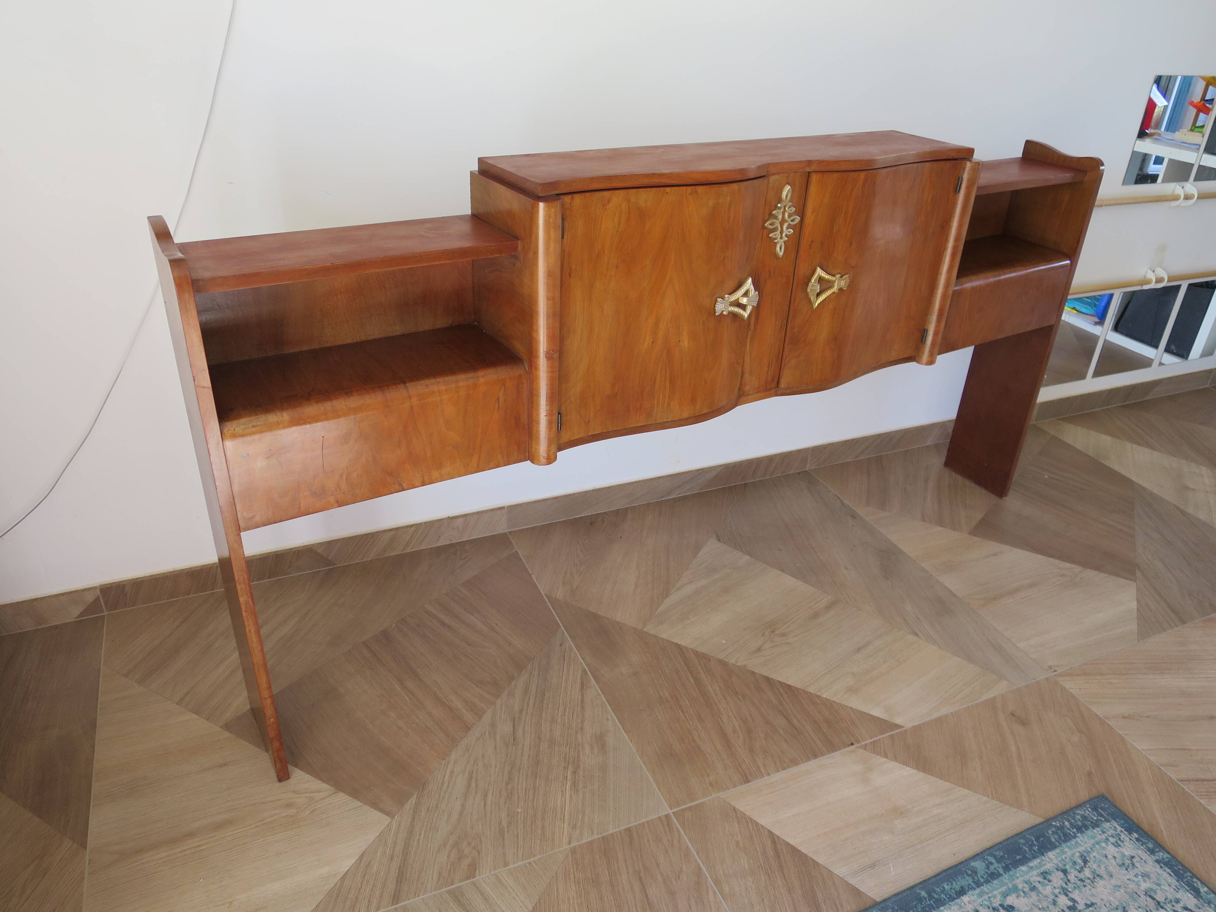 Headboard – console – sideboard – art deco – 2 doors – 2 niches in solid walnut e