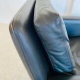 Vintage Danish swivel chair in black leather by Georg Thams