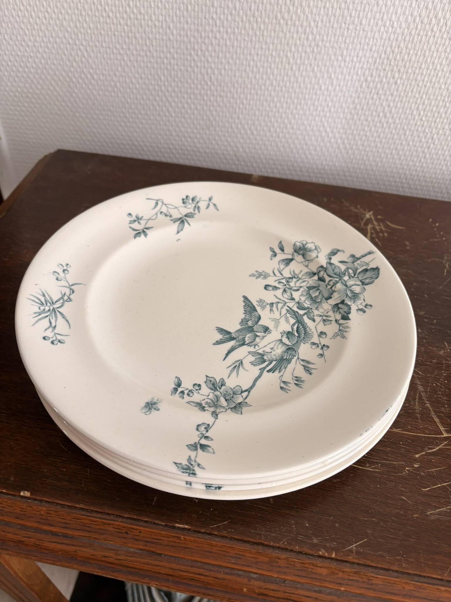 Lot 5 Plate Plates Faience Longwy Model Mignon