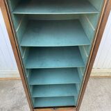 1970 oak office storage cabinet with curtains.