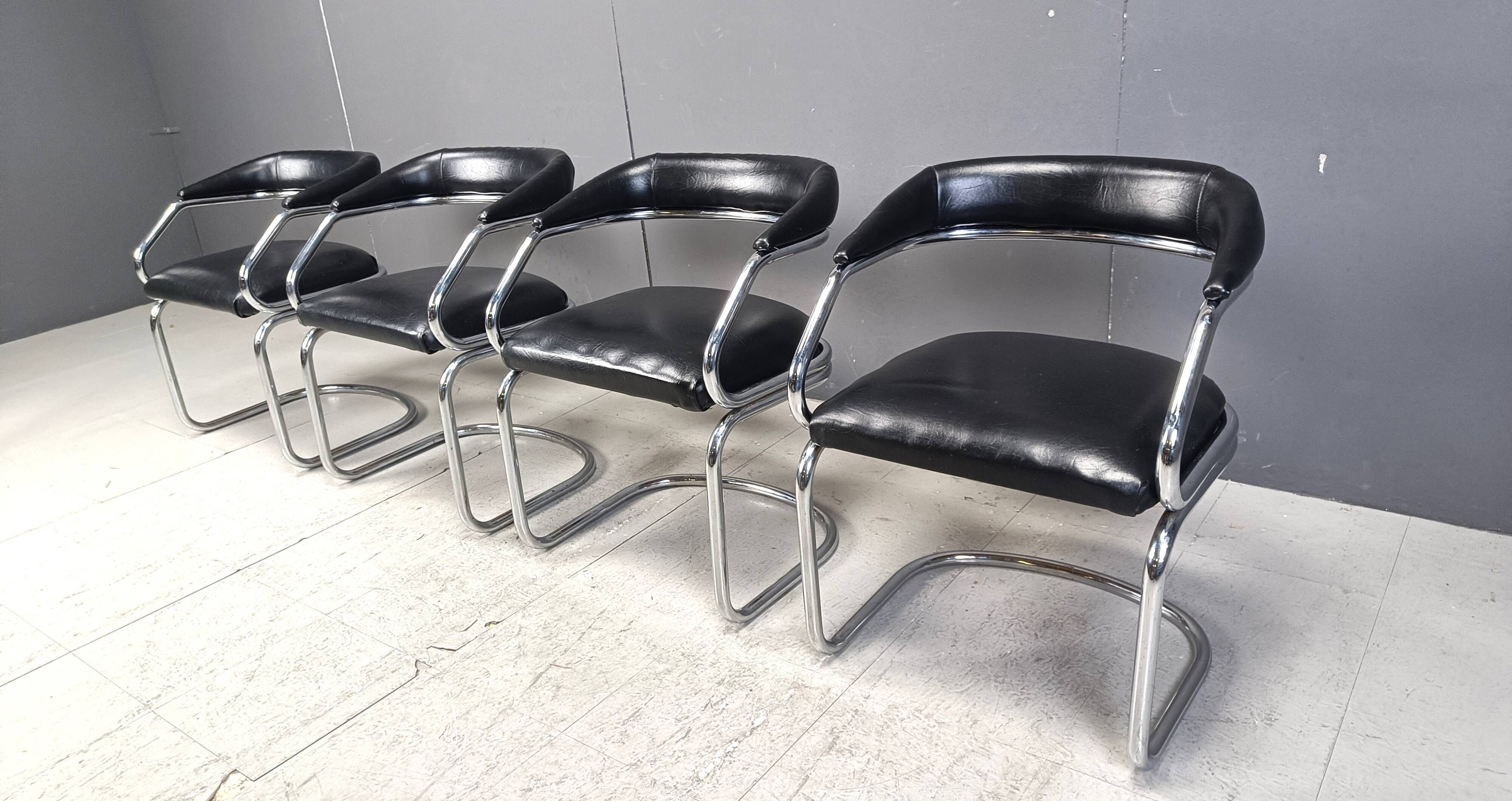 Vintage chrome and leatherette cantilever dining chairs by Giotto Stoppino,