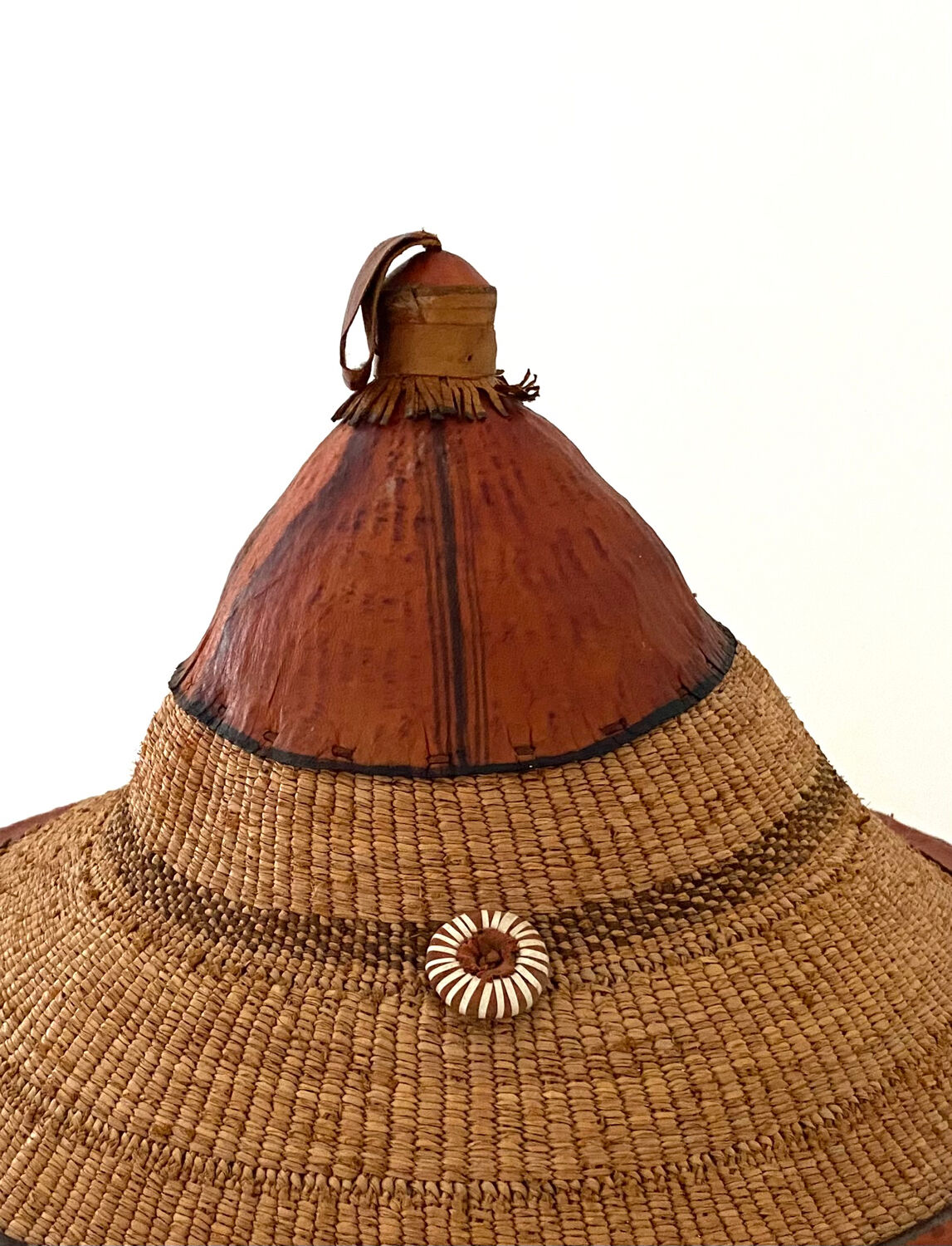 Traditional African Fulani hat in leather and woven straw
