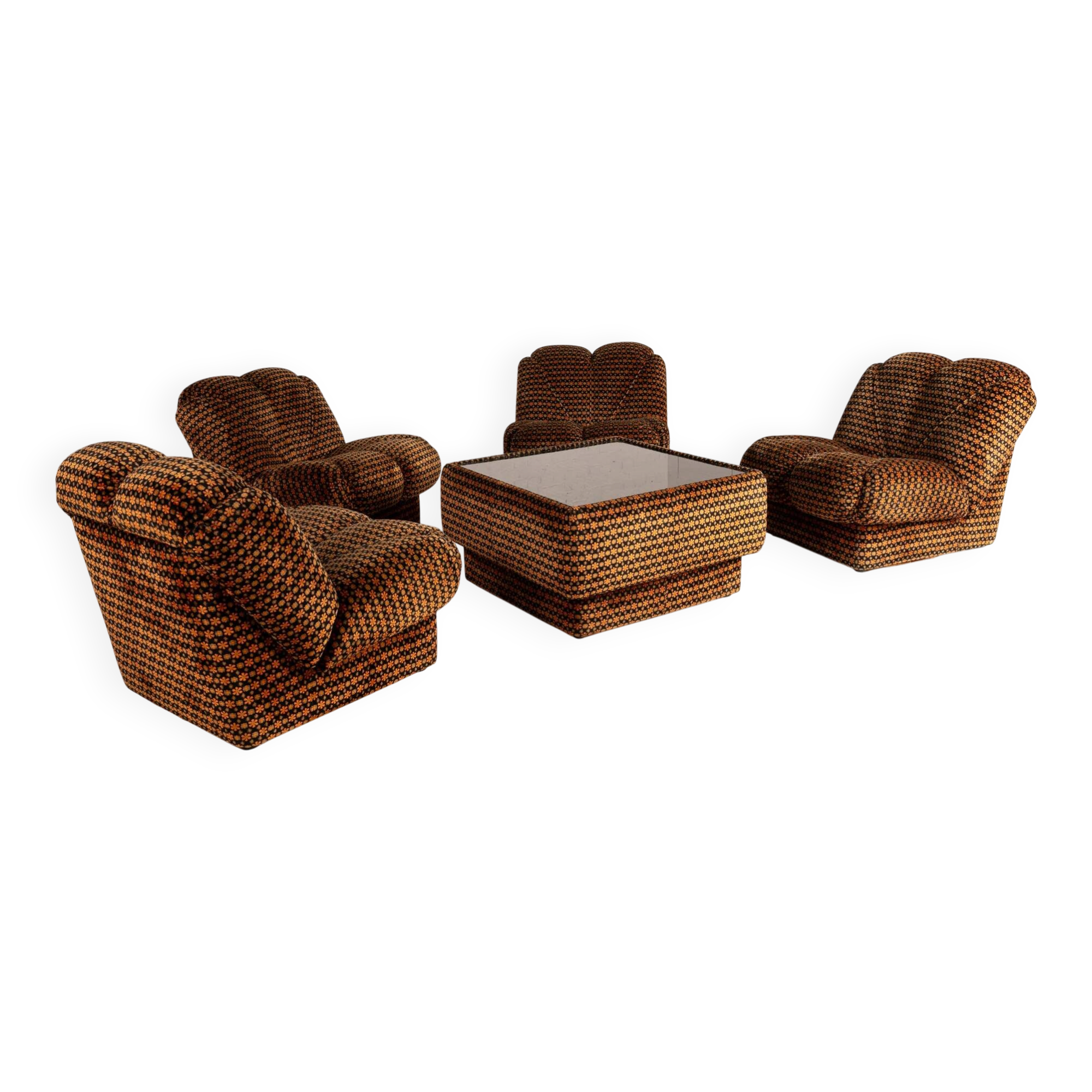70s FLORAL PRINT MODULAR SOFA & TABLE