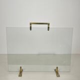 Glass and brass fire screen
