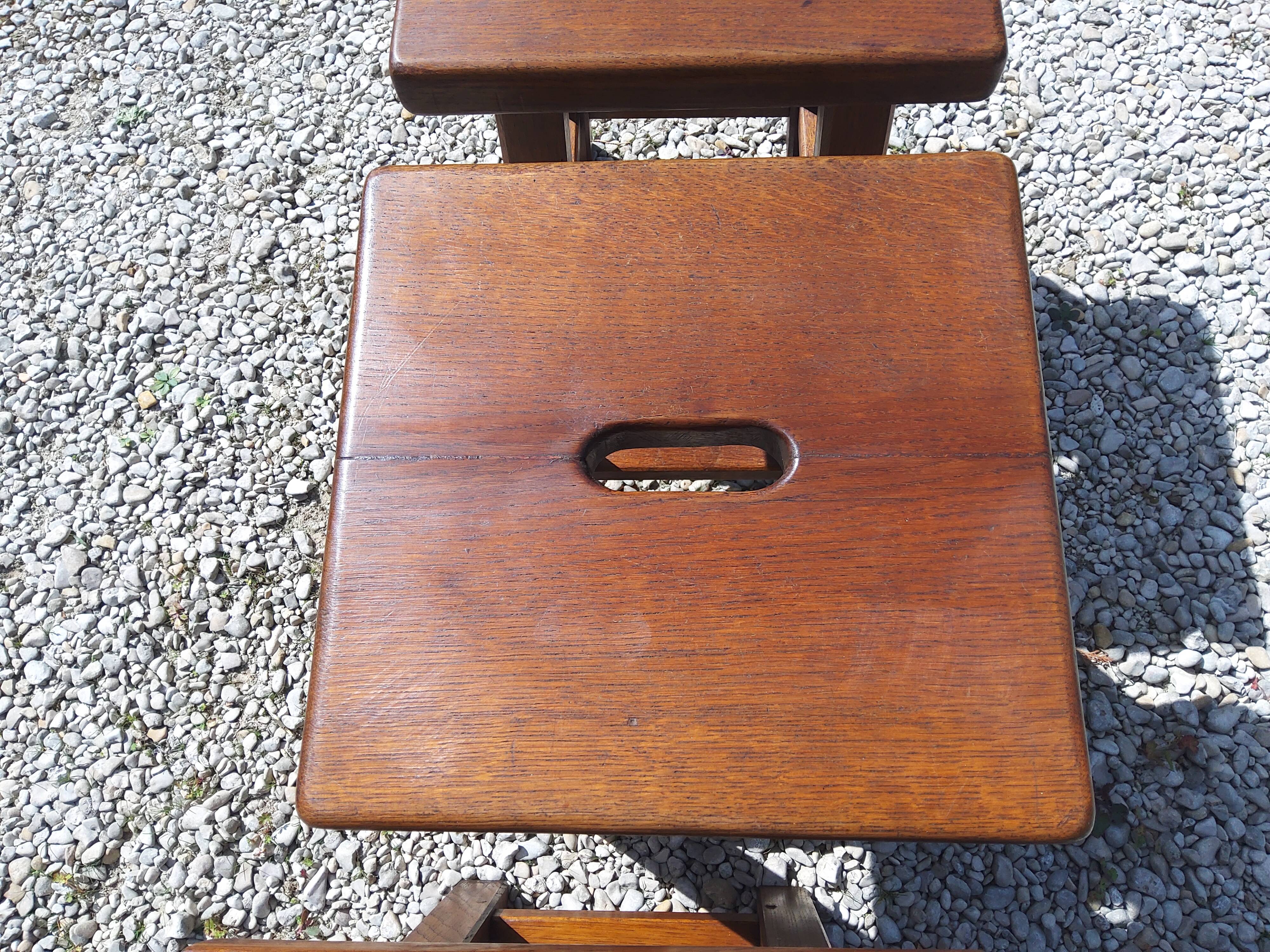 3 solid oak stools, 1980s