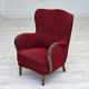 Fauteuil danois des années 1960, état d'origine, tissu en laine, pieds en bois de hêtre.