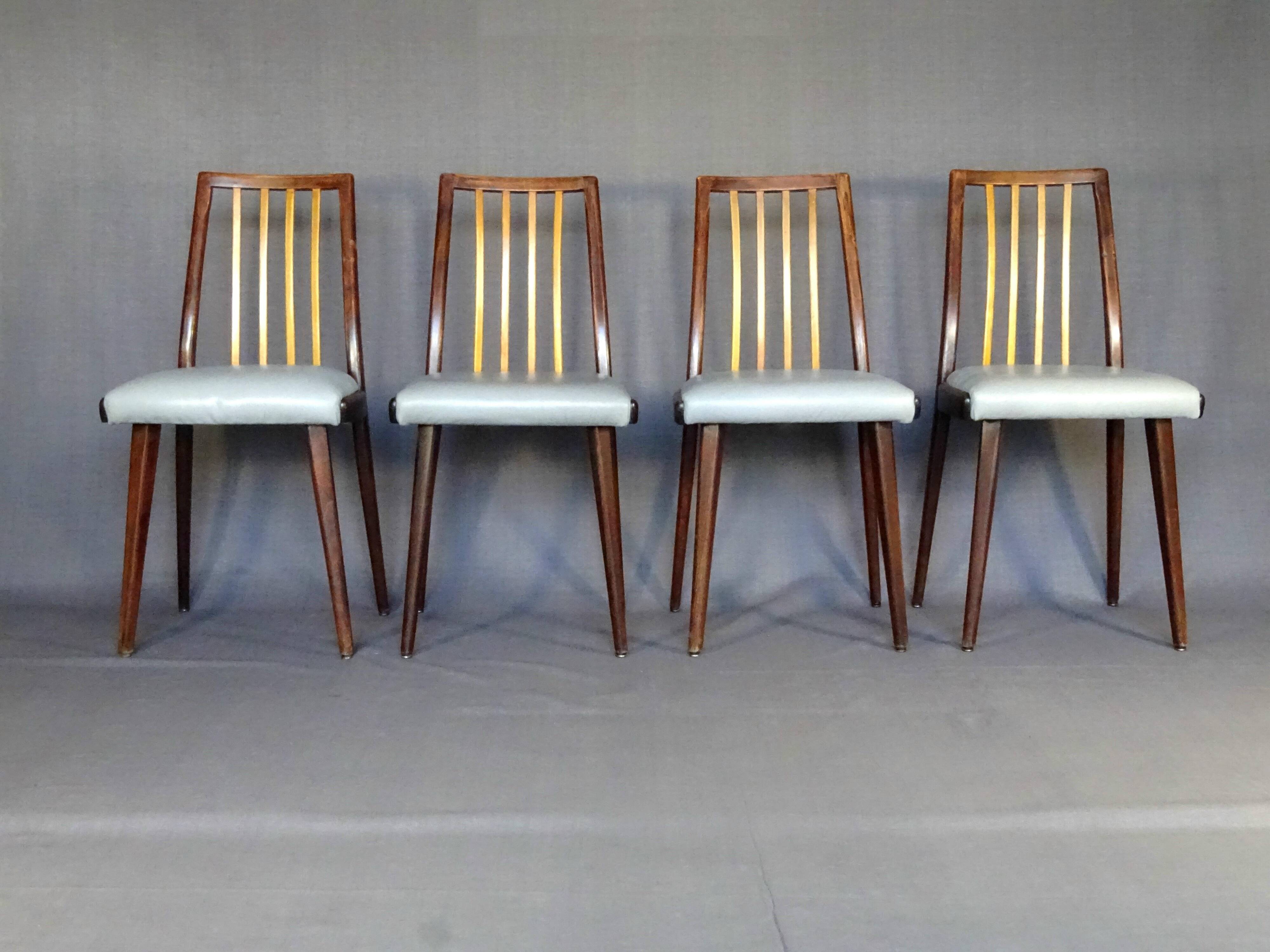 Set of 4 two-tone Thonet chairs from 1960, with grey leather seats.