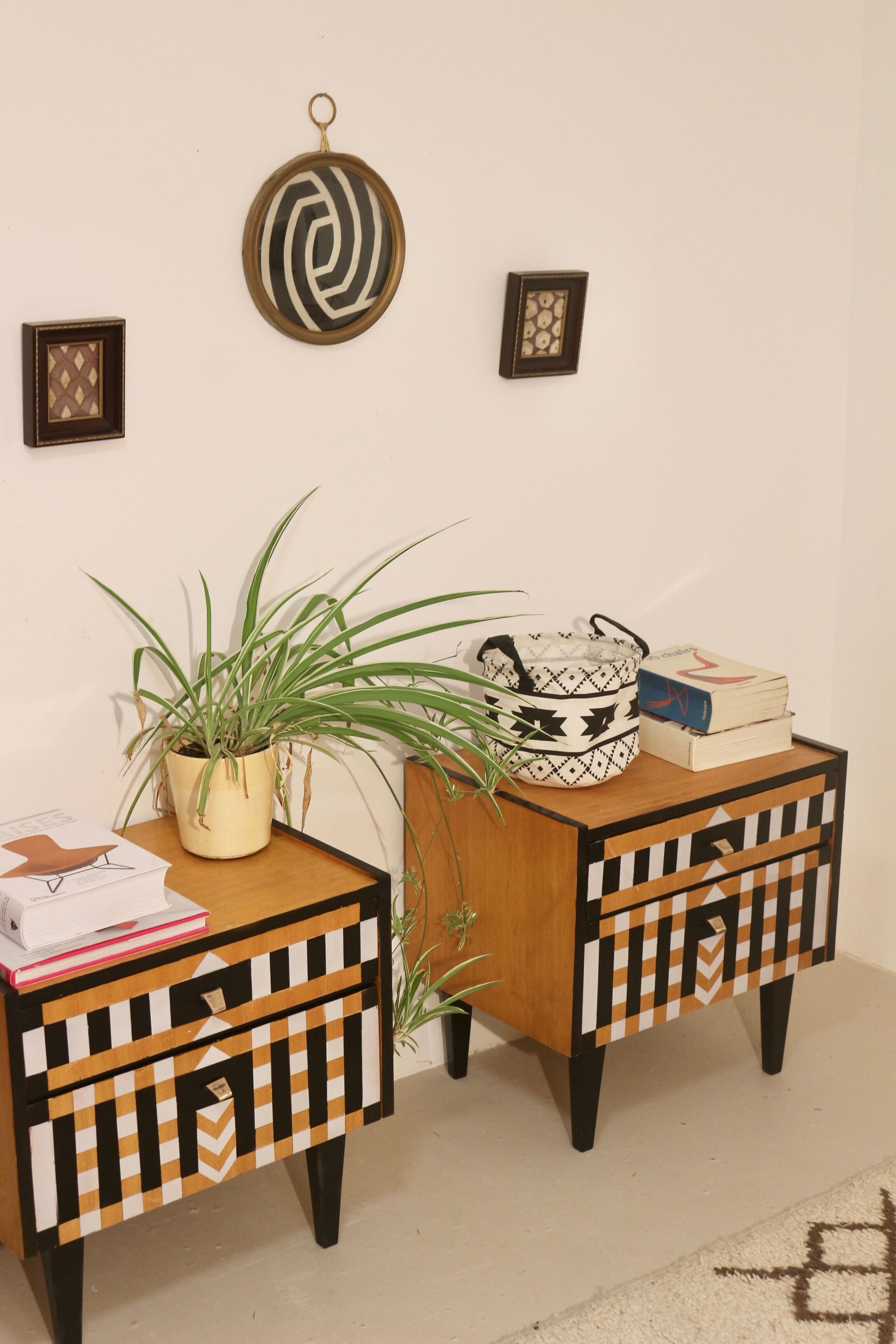 Pair of bedside table restyled swing door year 60