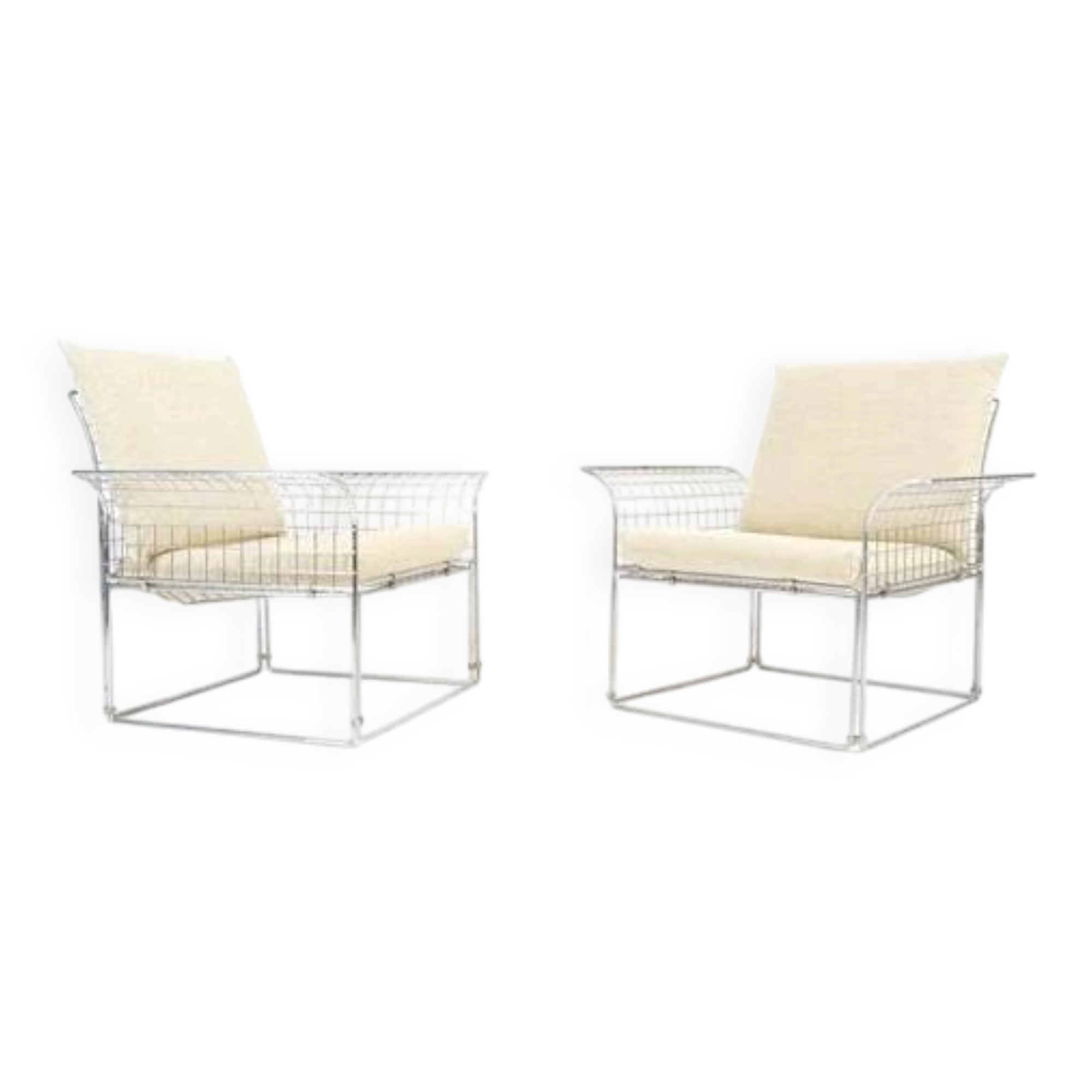 2 Retro Vintage Danish Wire Metal Lounge Chair Armchair Mid Century 70s 80s