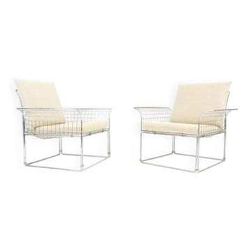 2 Chaises Lounge en Métal Fil Danoises Rétro Vintage avec Accoudoirs des Années 70-80
