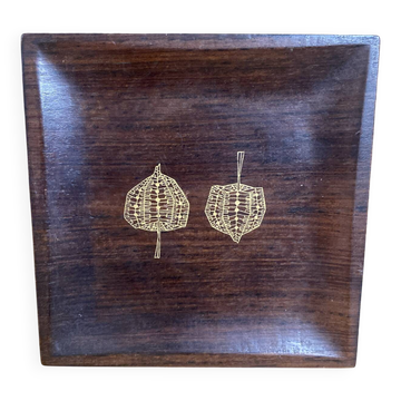 Old plate gold craft rosewood + golden pattern japanese physalis vintage