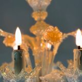 Small Venetian Chandelier In Opalescent Blue And Gold Murano Glass, 6 Arms Of Light Circa 1950