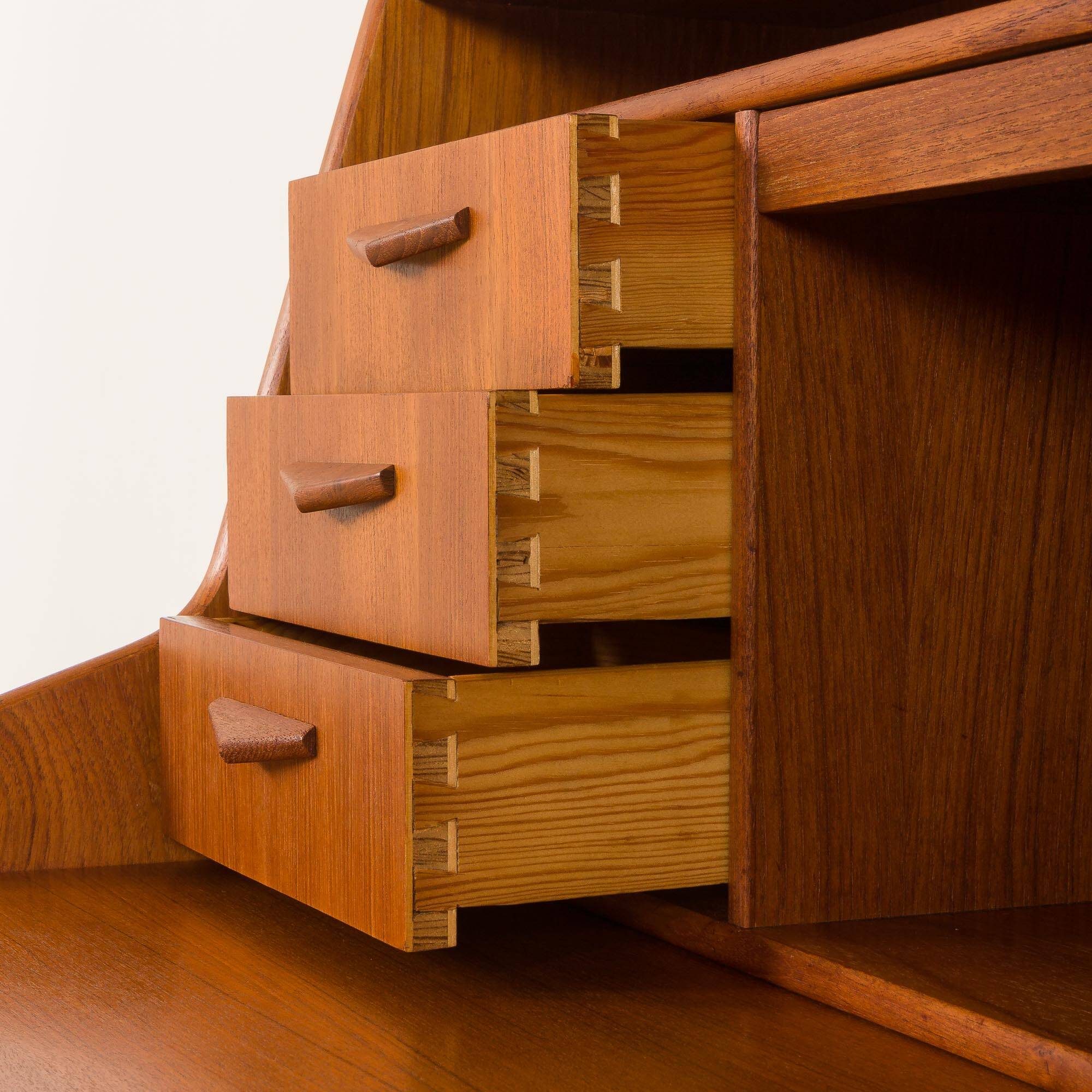 Danish teak mid century modern secretaire cabinet with a desk and vanity