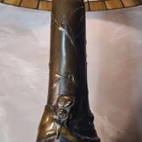 Large bronze lamp nynph in the bath 63x38 superb tiffany style lampshade