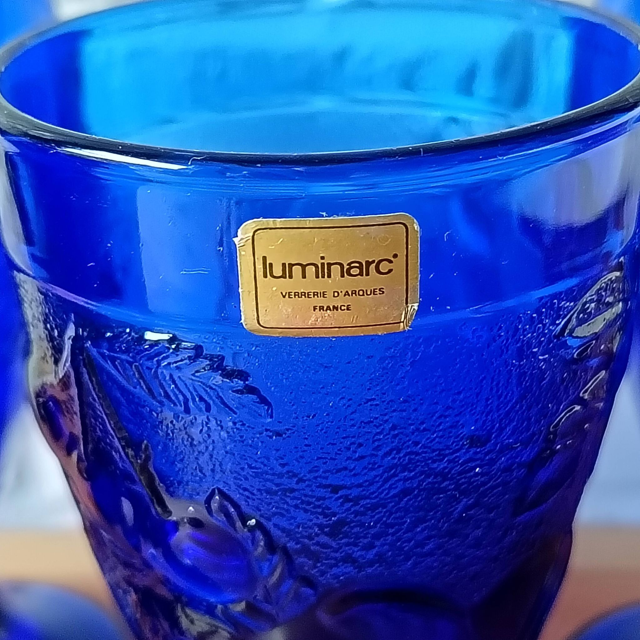 6 vintage LUMINARC France cobalt blue ice cream cups, "gourmet" model