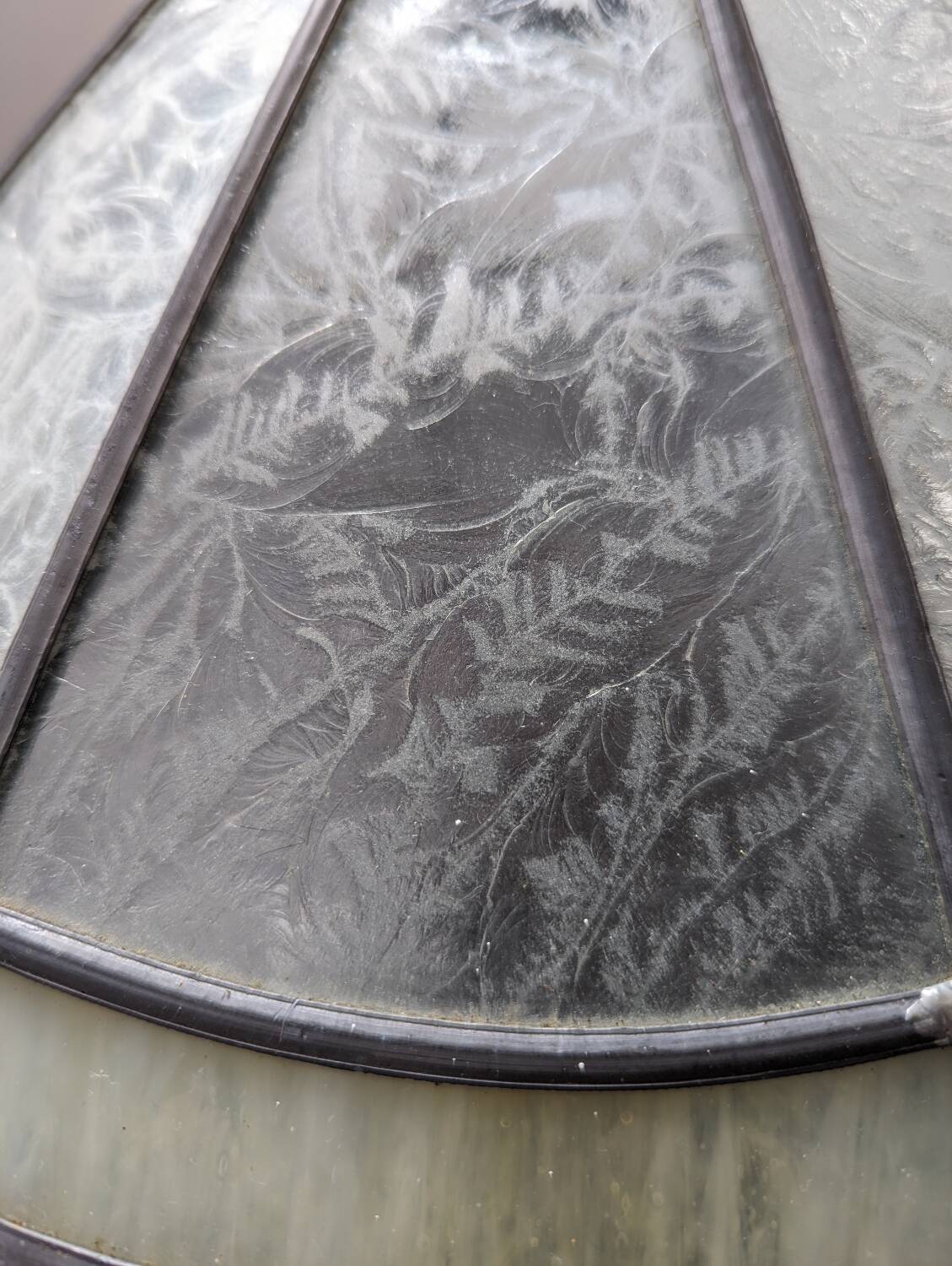 Old large Art Deco pendant lamp with mother-of-pearl and glass shade