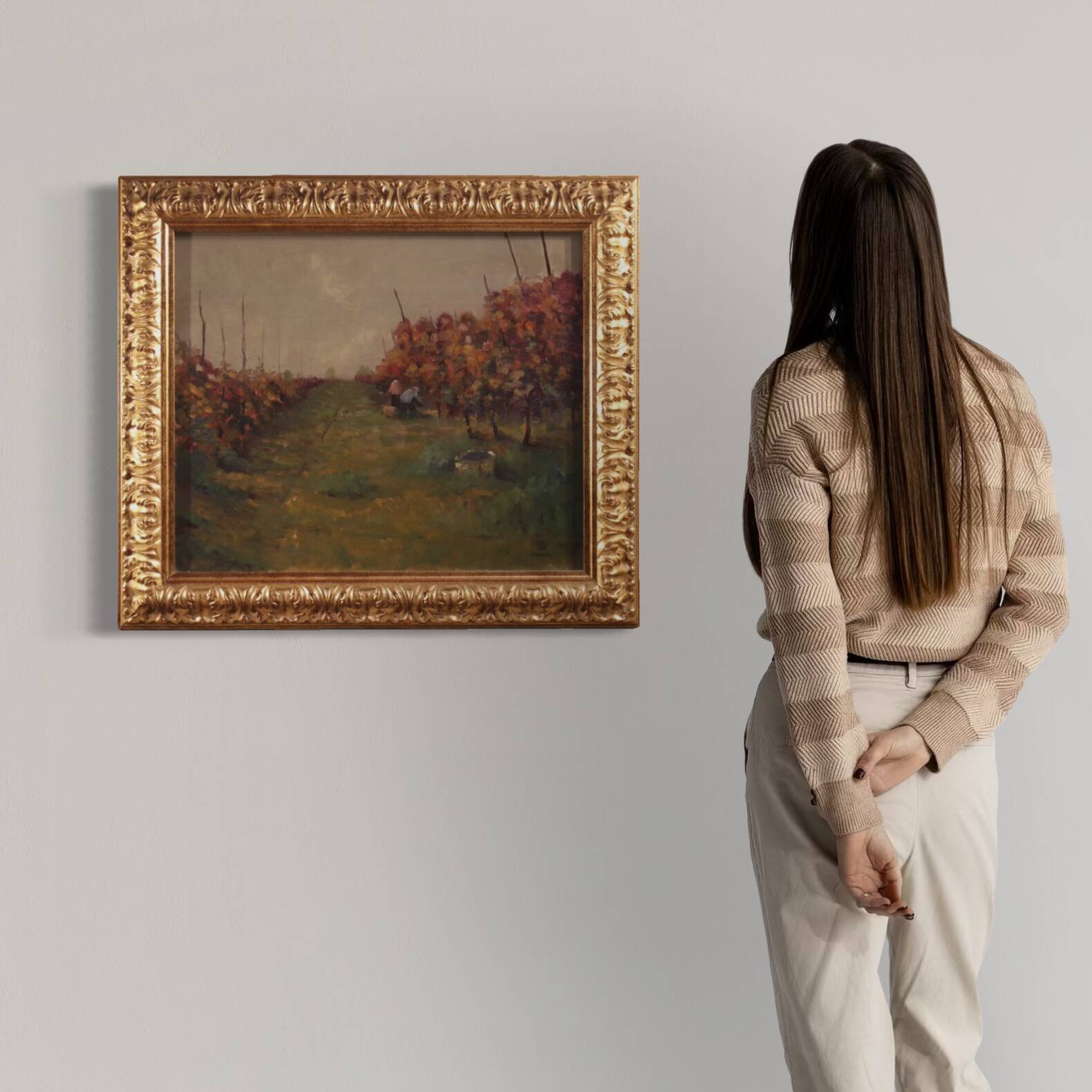 20th-century Italian landscape painting The Vineyard in Druento