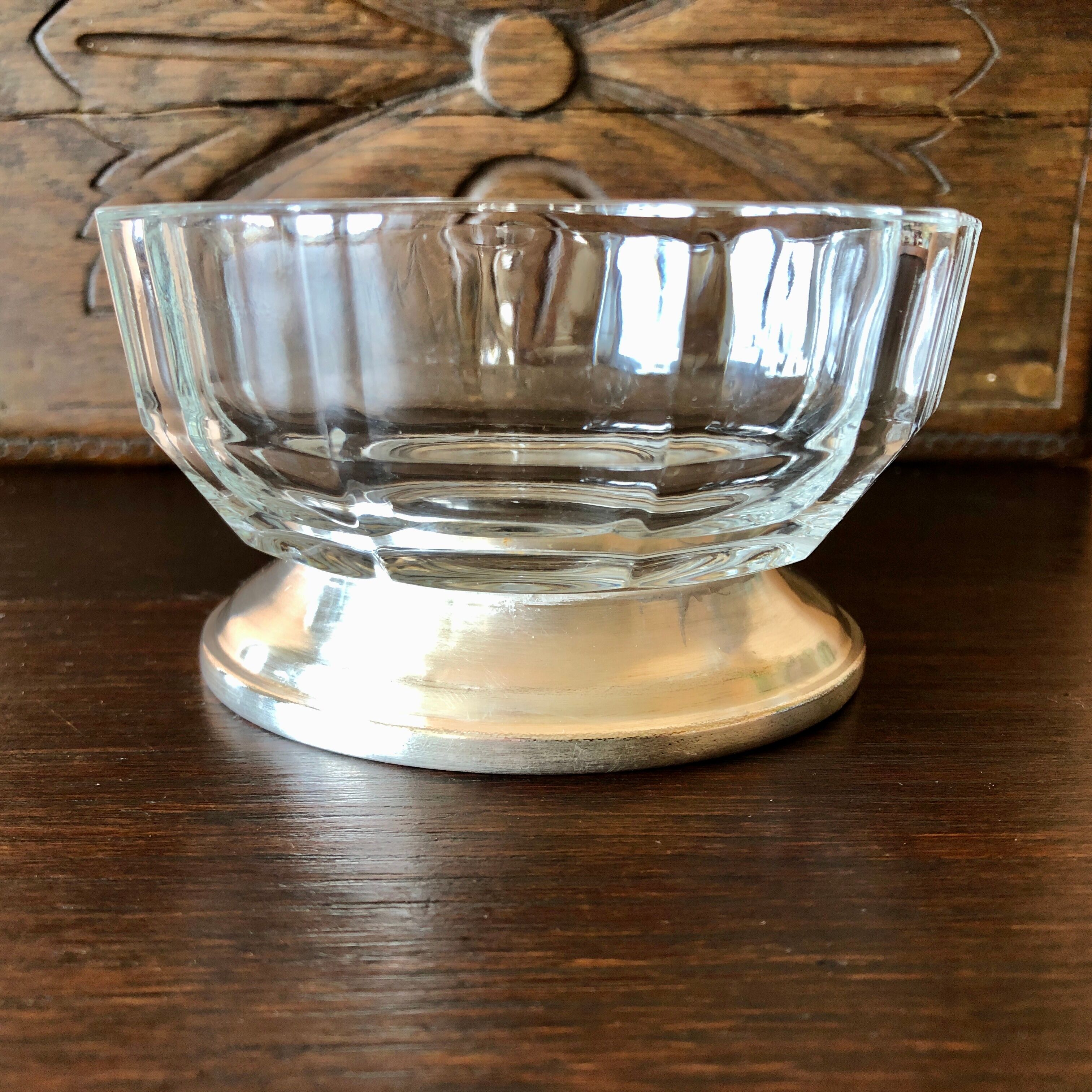 Cut, cup, pocket empty, art deco style, on piedouche silver metal Italy