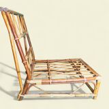 Low Varnished Rattan Armchair by Audoux-Minnet - Golfe-Juan, 1950s-1960s