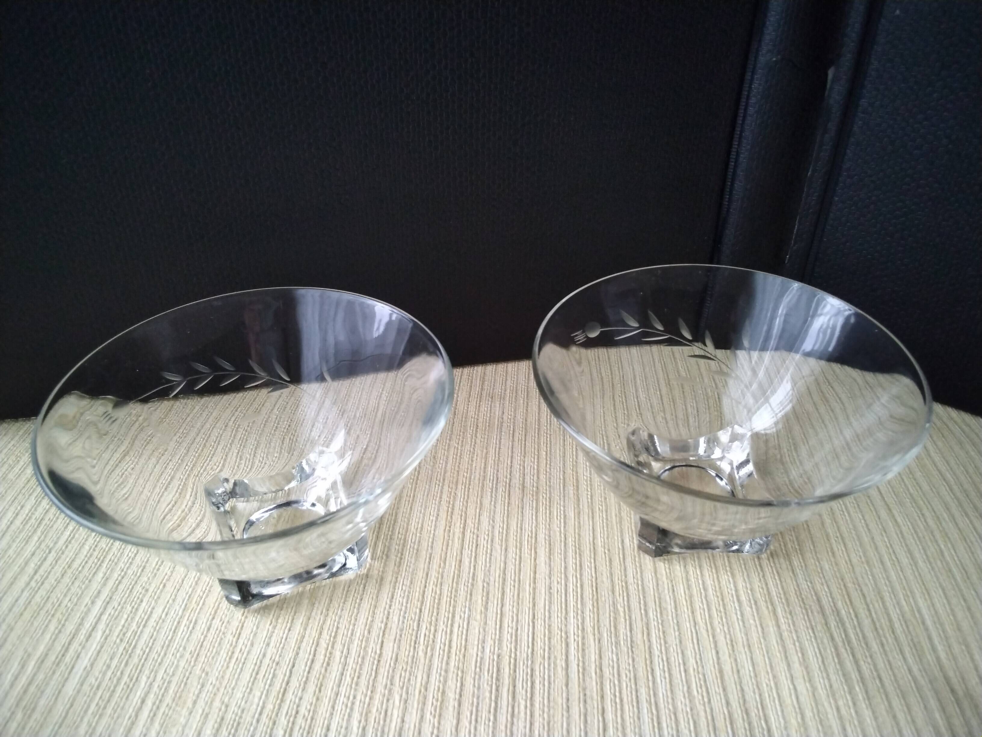 4 Vintage Glass Cups Grinded Decor