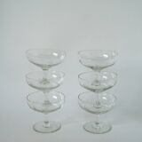 set of 6 engraved crystal champagne glasses 1950 8 X 9.5 cm