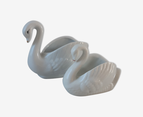 Duo de cygnes en céramique années 50-60