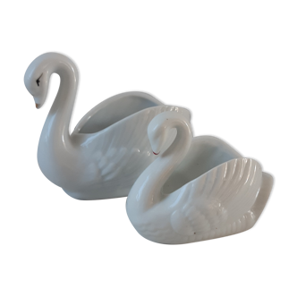 Duo of ceramic swans 50s-60s