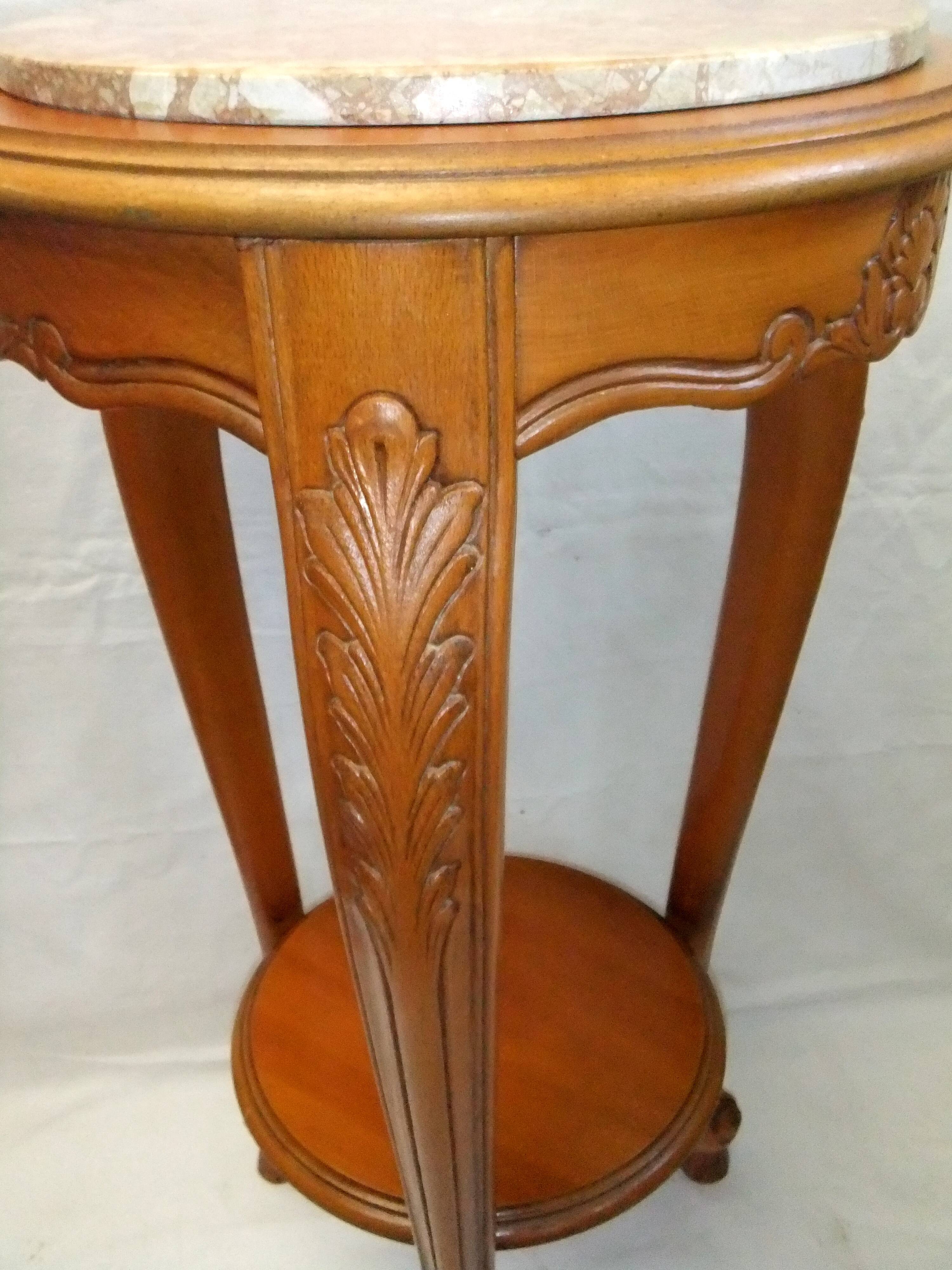 Sellette guéridon style louis XVI coquille feuille acanthe bois marbre