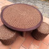 Living room set, vintage rope coffee table with 4 stools 1950